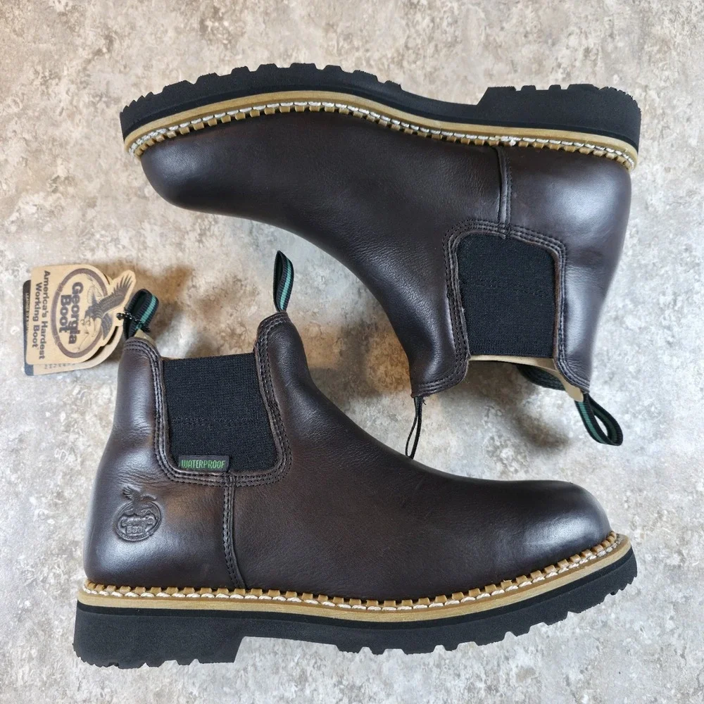 Georgia Giant High Romeo Mens 9.5 W Dark Brown Leather Firm Toe Work Boots New
